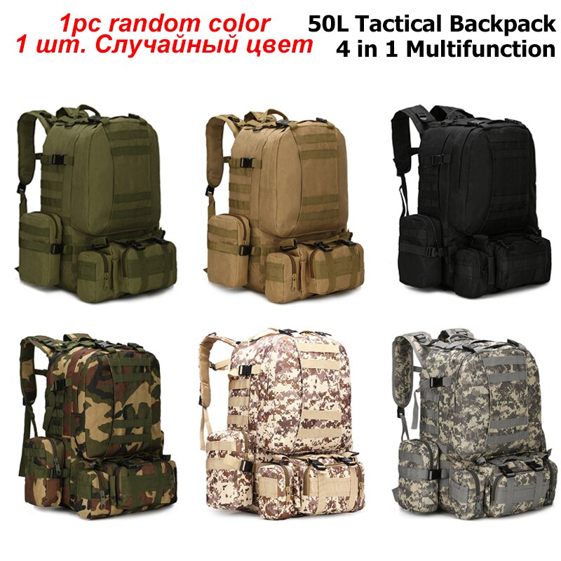 Realaiot 50L Tactical Backpack,Men's Military Backpack,4 in 1Molle Sport Tactical Bag,Outdoor Hiking Climbing Army Backpack Camping Bags Gifts for Men