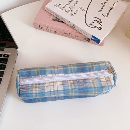 Realaiot Ins Pencil Case Girls Korean Large-capacity Cute Plaid Pencil Case Box School Teenagers Multifunctional Kawaii Stationery Bag