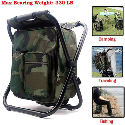 Realaiot 3 in 1 Cooler Backpack Foldable Fishing Chair Portable Backpack Chair with Fabric Cooler Bag Soft Sided Cooler Chair for Camping