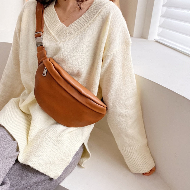 Cyflymder Leather Solid Color chest waist Crossbody Bags For Women Simple Fashion Shoulder Messenger Bag Female Handbags