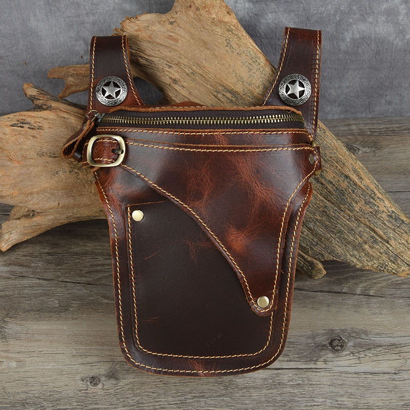 Cyflymder Retro crazy horse cowhide men's waist pack casual high-quality natural genuine leather motorcycle belt bag runner phone bag