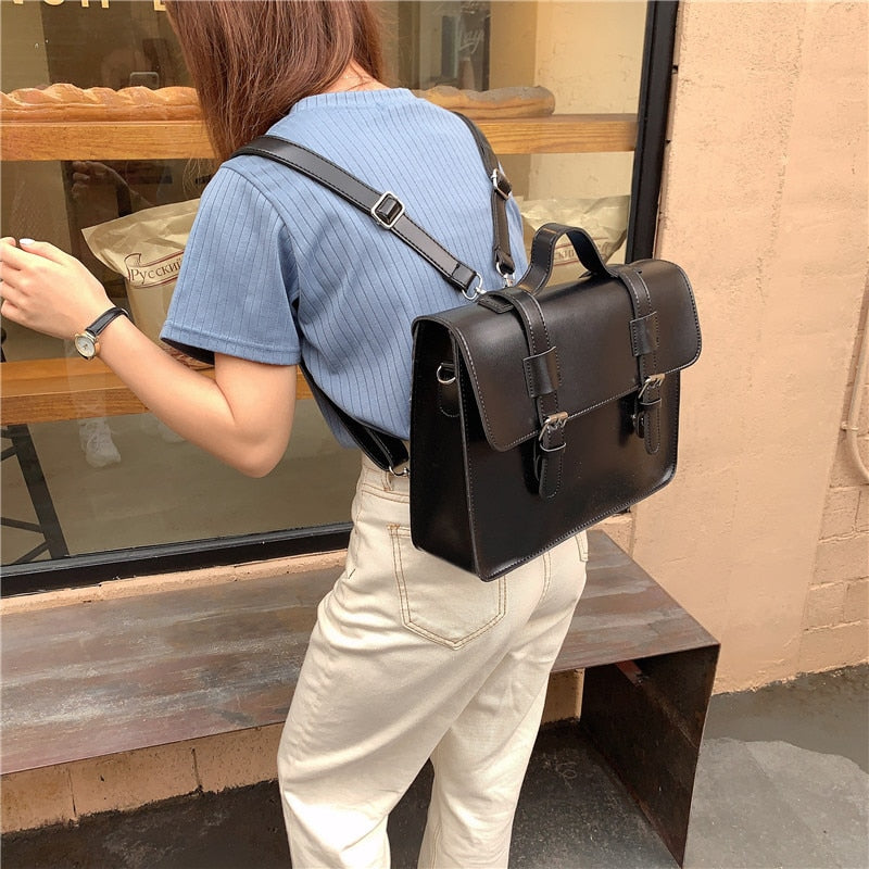 Realaiot Korean preppy style student school bag pu leather female messenger bags vintage multifunctional Women shoulder bag ladies Totes