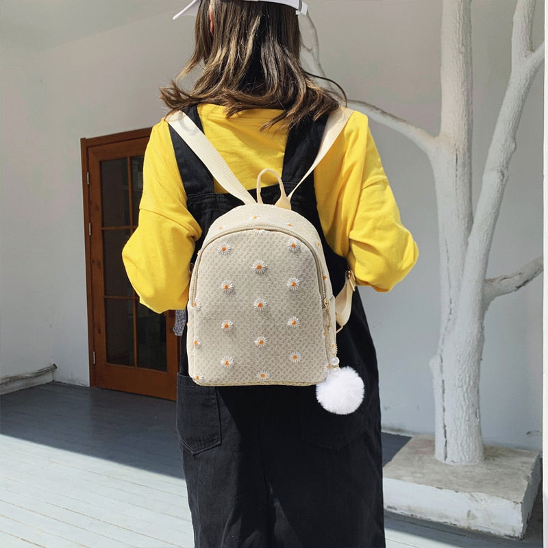 Realaiot Daisy Shoulders Bags Weave Mini Bagpack Spring New Women's Backpack Sweet Girl School Bags Designer Ladies Bag Gifts