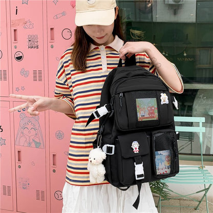 Realaiot Women Large Capacity Travel Backpack Female Multi-pocket College Waterproof School Bags Transparent Pocket Laptop Backpacks