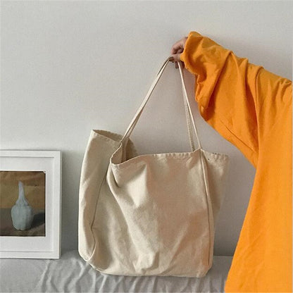 Realaiot Large Canvas Tote Bag Women Big Capacity Shopping Handbag Simple Lady Shoulder Bag Solid Color Handle Bag Reusable Designer Tote