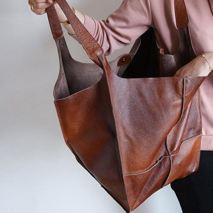 Realaiot Soft Large Capacity Tote Bag Shopper Bag  Women Handbag Luxury Pu Leather Shoulder Bag Retro Oversized Women's Bag