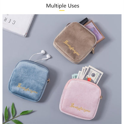 Realaiot Women Velvet Makeup Bag Girls Lipstick Organizer Cosmetic Bag Make up Package Pouch Sanitary Pads Toiletry Storage Bag