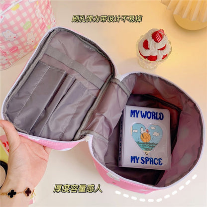 Cyflymder New Women Travel Cosmetic Makeup Bags Case Korean Bear Rabbit Plaid Toiletries Organizer Females Make up Storage Bag Pouch