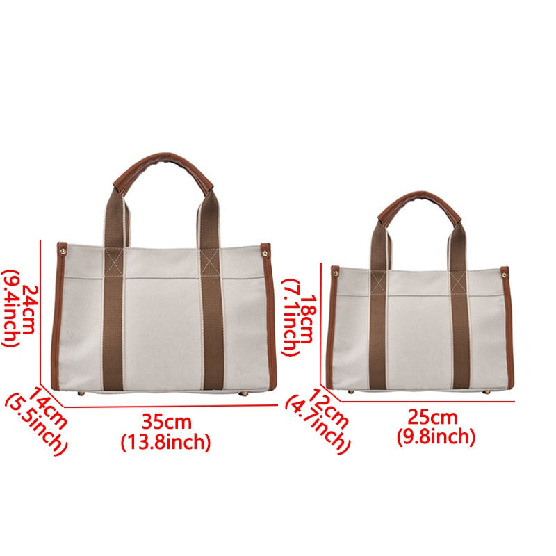 Realaiot Casual Canvas Big Capacity Tote Bags For Women Contrast Color Shopper Women Handbag Fashion Striped Shoulder Bag Women's Bag New