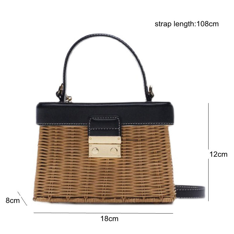 Realaiot Customized Flip Woven Crossbody Bags Casual Portable for Women Basket Straw Rattan Bag Women Box Vintage Straw Handbag