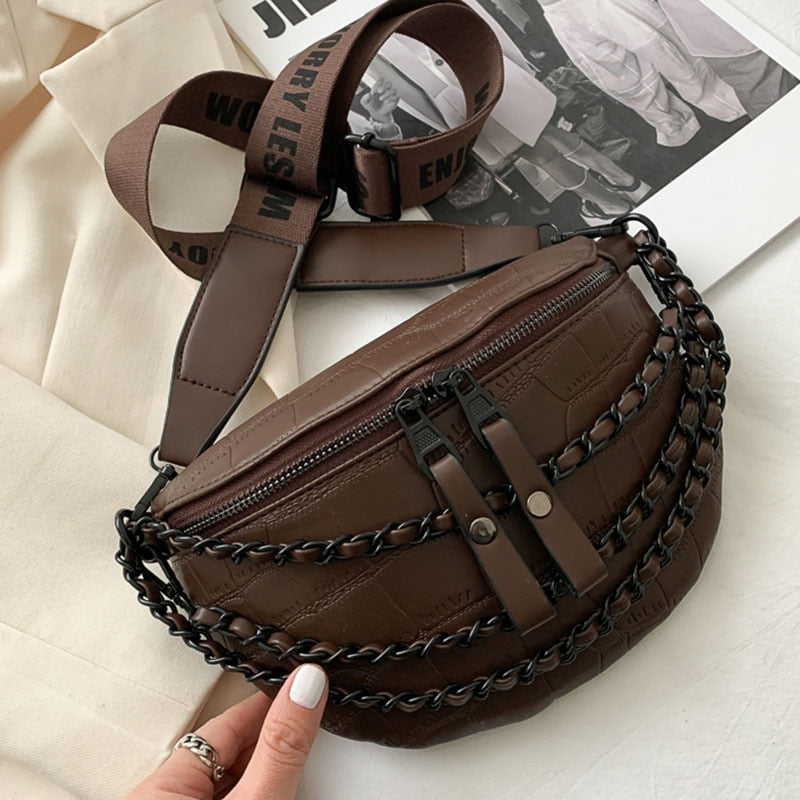 Cyflymder Luxury Chain Waist Bag Phone Pack And Purse For Women Waist Belt Bags Stone pattern Female Fanny pack Fashion Brand Waist pack