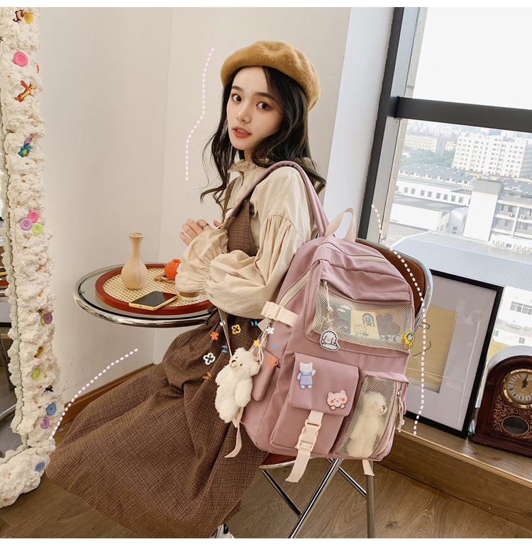 Cyflymder New Buckle Badge Women Backpack Candy Color Fashion Cute Schoolbag Shoulder Student Bag Teenage Girls College Backpack