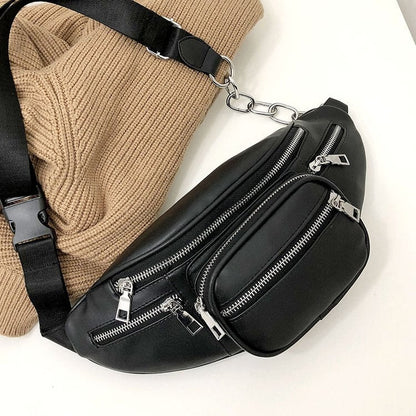 Realaiot Fashion Bags For Women Stone Pattern PU Leather Chain Waist Bag Bananka Bag Leisure Fanny Pack Women Satchel Belly Band Belt Bag