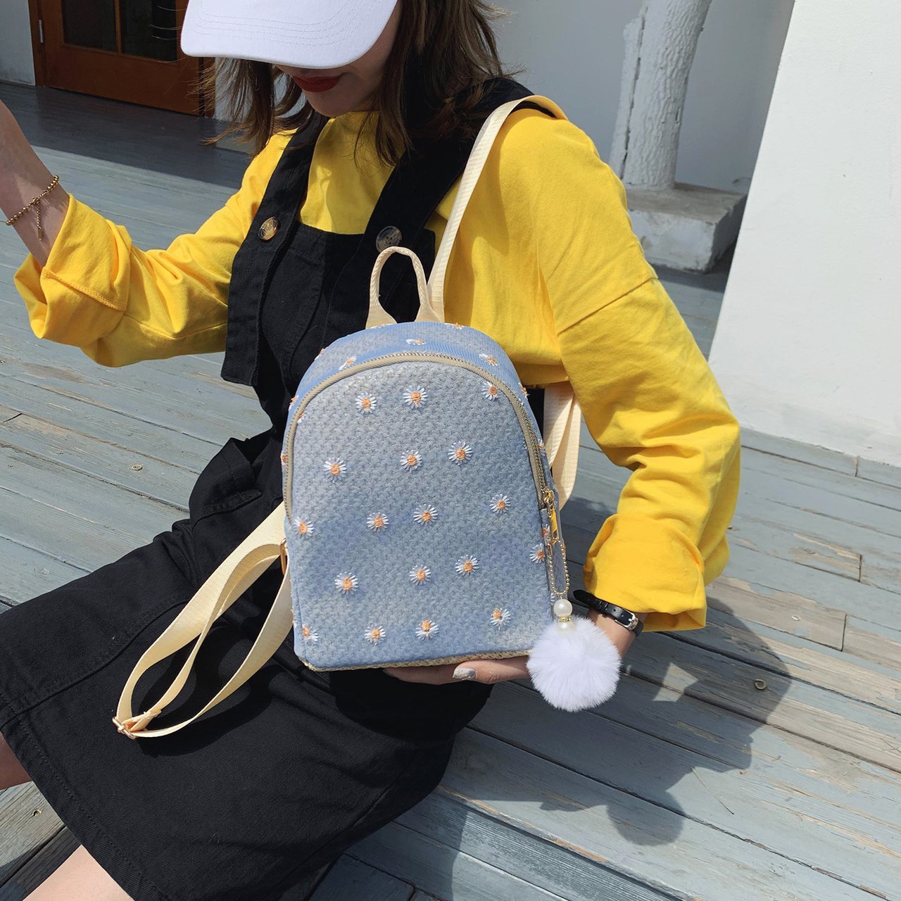 Realaiot Daisy Shoulders Bags Weave Mini Bagpack Spring New Women's Backpack Sweet Girl School Bags Designer Ladies Bag Gifts