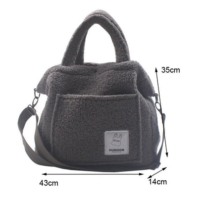 Realaiot Winter Portable Shoulder Bag Plush Handbags Fashion Women Large Capacity Street Totes Popular Simple Female Daily Shop Bag