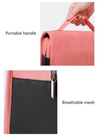 Realaiot High-end PU Hanging Makeup Bag Cosmetic Travel Organizer Bag Beautician Women Makeup Wash Pouch Waterproof Hook Up Toiletry bags