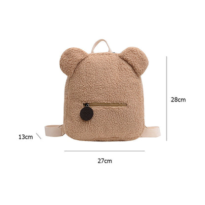 Cyflymder Portable Children Travel Shopping Rucksacks Casual Autumn Winter Lamb Fleece Women's Bagpack Cute Bear Shaped Shoulder Backpack