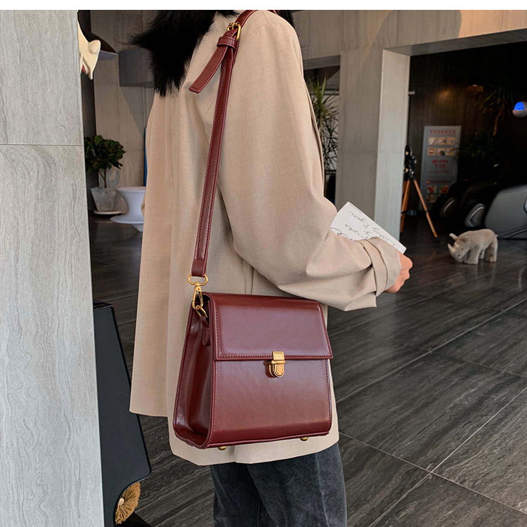 Realaiot Simple Style Vintage Leather Crossbody Bags For Women Lock Luxury Shoulder Simple Bag Female Travel Handbags And Purses