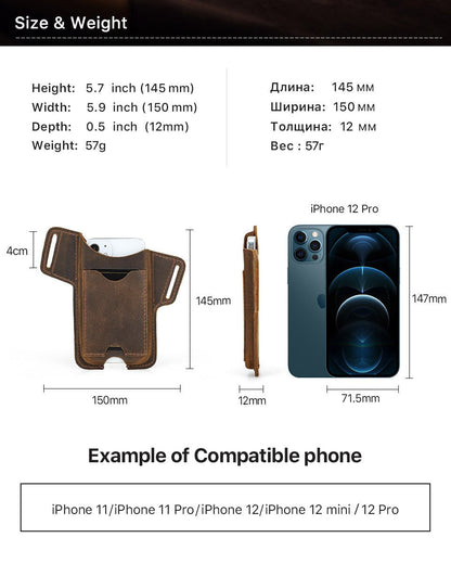 Realaiot 100% Cow Leather Phone Case for iPhone 13 12 Men Crazy Horse Cellphone Loop Holster Case Belt Waist Bag Purse Phone Wallet