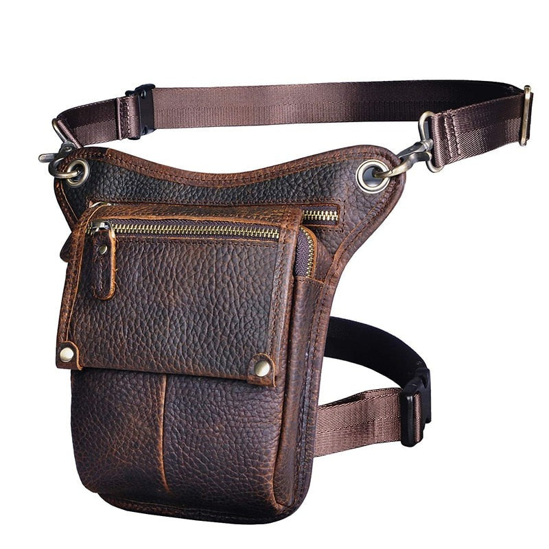 Realaiot Crazy Horse Leather men Multifunction Design Small Messenger Bag Fashion Travel Belt Waist Pack Drop Leg Bag Pouch Male 211-4-d Gifts for Men