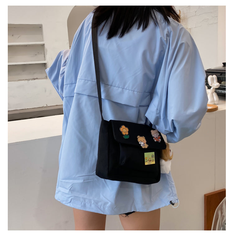 Realaiot Crossbody Bags Women Canvas Flap-bag Kawaii Harajuku All-match Students Casual Female Handbags Korean Ulzzang Daily Chic Fashion