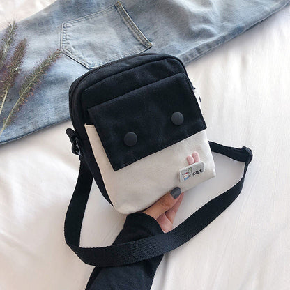 Cyflymder Mini Shoulder Bag Female Small Canvas Fashion Canvas Cross Body Bag Casual Handbag Simple Zipper Purse Coin Bag