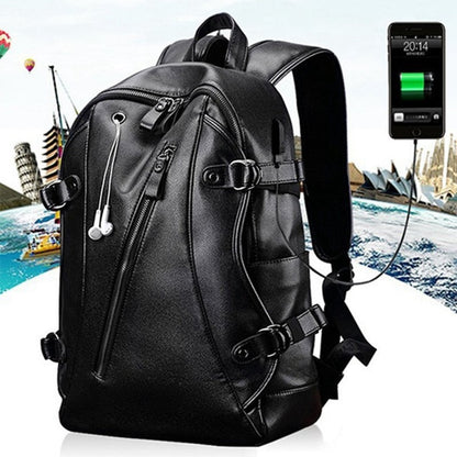 Cyflymder Men Backpack External Usb Charge Waterproof Backpack Fashion Pu Leather Travel Bag Casual School Bag Leather Bookbag