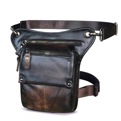 Realaiot Crazy Horse Leather men Multifunction Design Small Messenger Bag Fashion Travel Belt Waist Pack Drop Leg Bag Pouch Male 211-4-d Gifts for Men