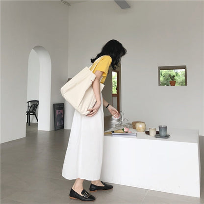 Realaiot Canvas Bag High Quality Reusable Shopping Bag Simple Casual Daily Use Handbag Shoulder Bags Portable Shopper Bag Folding Totebag