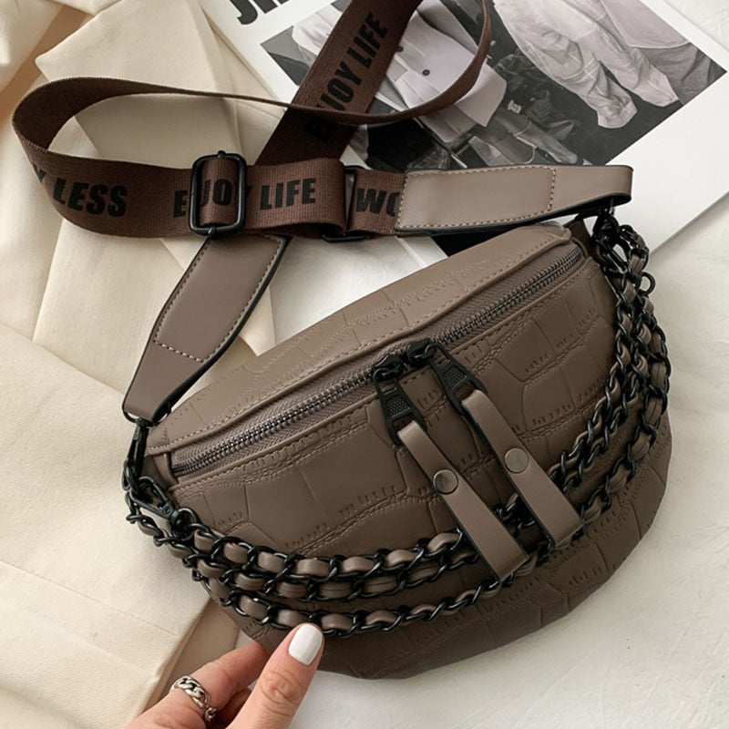 Cyflymder Luxury Chain Waist Bag Phone Pack And Purse For Women Waist Belt Bags Stone pattern Female Fanny pack Fashion Brand Waist pack