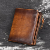 Cyflymder Leather Short Wallet Vintage Fashion Coin Purse Wallet Of Men Male Soft Cowskin Short Purse Male Small Wallet