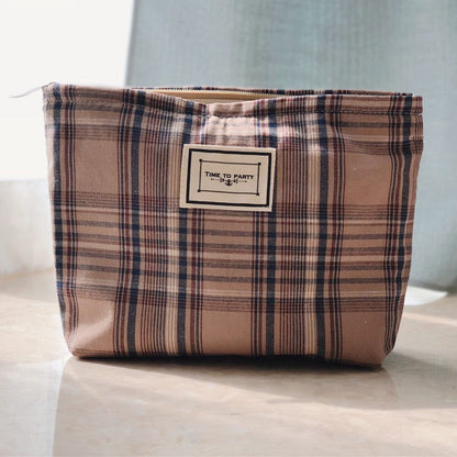 Realaiot Korean Plaid Cosmetic Makeup Bag For Women Cosmetics Organizer Pouch Large Woman Travel Toiletry Kit Bags Beauty Pencil Pen Case