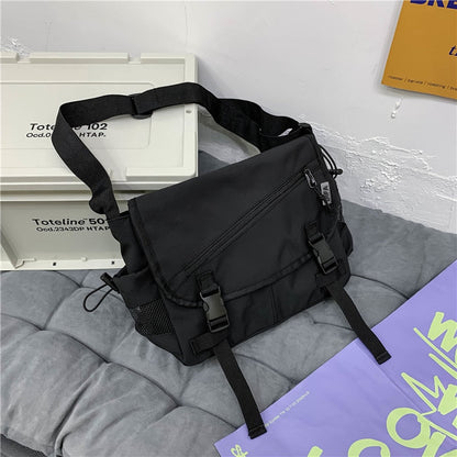 Realaiot Unisex Large Capacity Casual Fashion Single Shoulder Bag Korean Teenagers Multiple Pockets Book Bag Nylon Waterproof Travel Bag