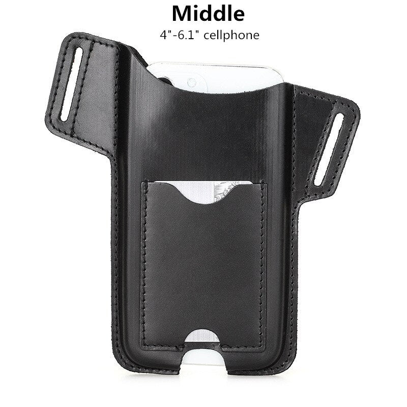 Realaiot Genuine Leather Waist Cellphone Bag For IPhone 12 13 Mini Pro Max Men Portable Mobile Phone Cover Case Holder Belt Loop Holster