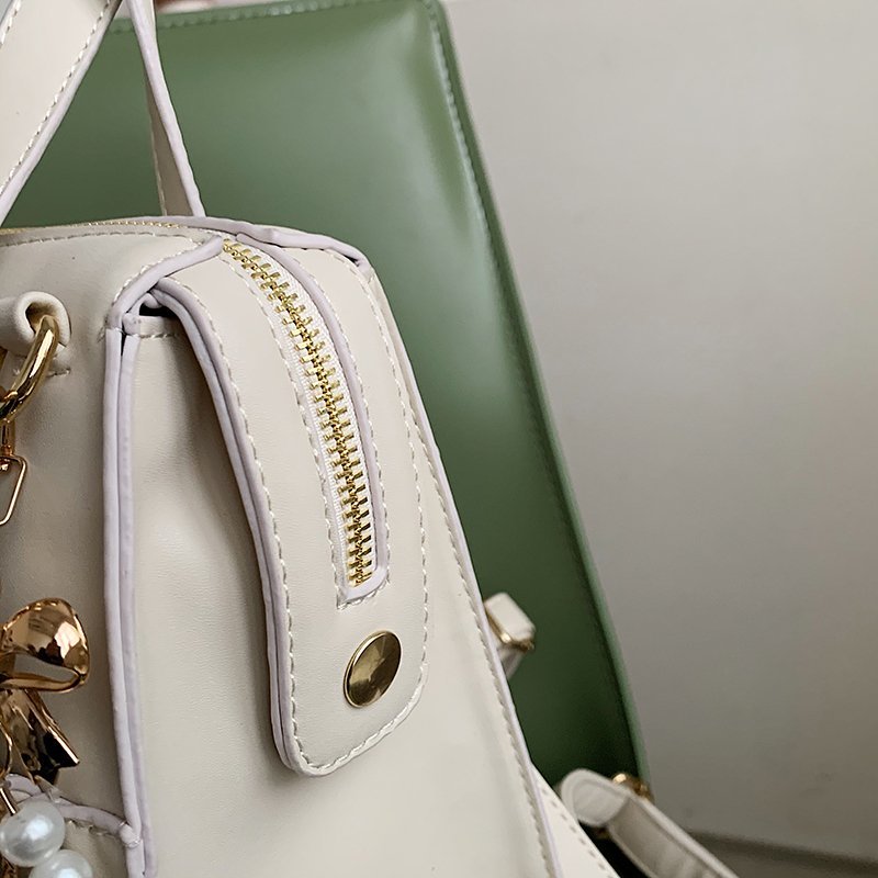 Cyflymder Preppy Style Bow Faux Pearl Beaded Decor High Quality Women's Backpacks Pu Leather Crossbodys Bag for Women Travel Handbag