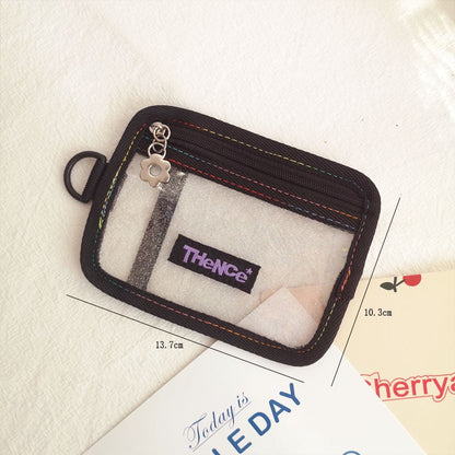 Realaiot Korean Ins Laser Transparency Pencil Bag PVC Black Border Flash Powder Loose-leaf Binder Girl Personalized Bank Card Bag Wallet