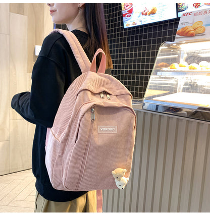 Realaiot Stripe Corduroy Cute Backpack Schoolbag Teenage Girls Boys Luxury Harajuku Female Fashion Bag for Woman Student Book Travel Pack