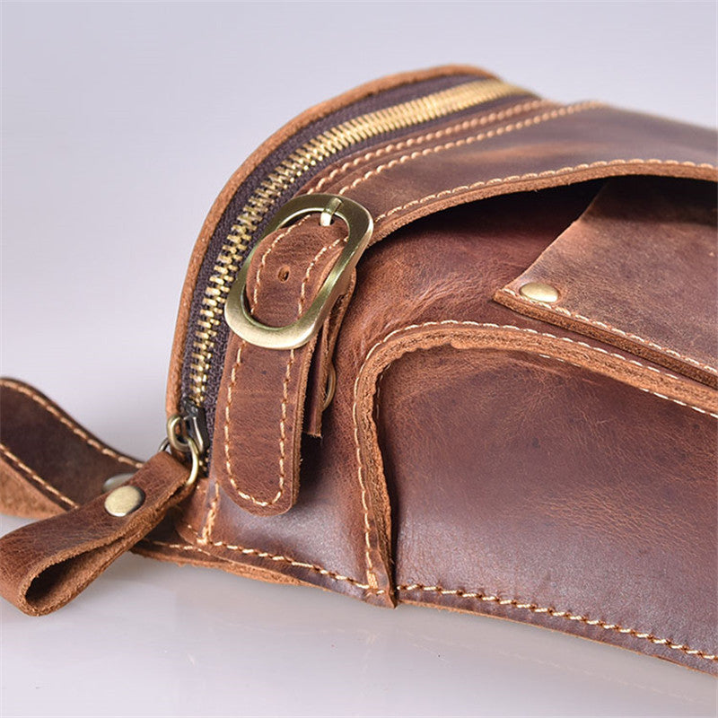 Cyflymder Retro crazy horse cowhide men's waist pack casual high-quality natural genuine leather motorcycle belt bag runner phone bag