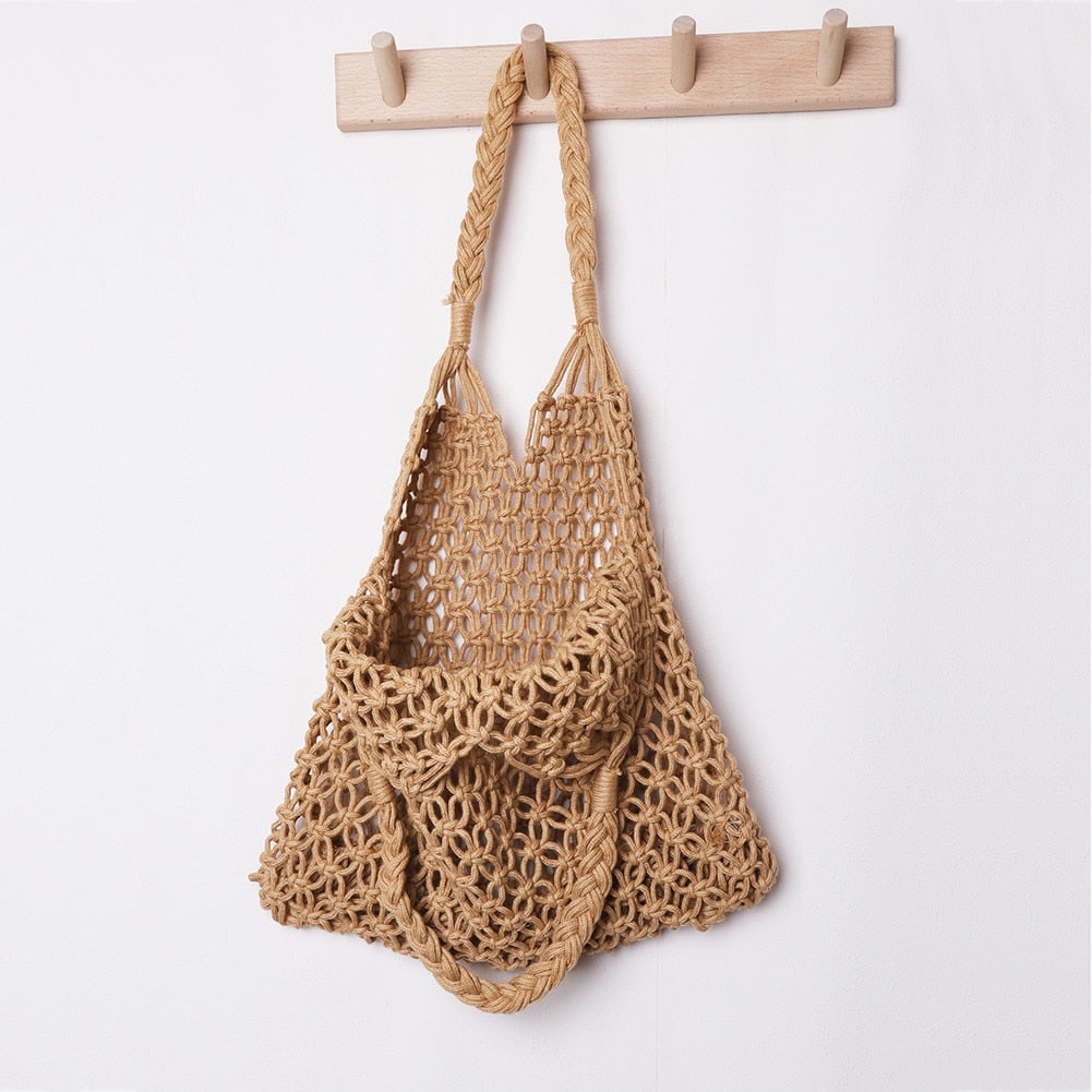 Realaiot Casual Rattan Women Handbags Wicker Woven Hollow Shoulder Bags Purses Summer Beach Basket Straw Bag Large Capacity Tote Bag