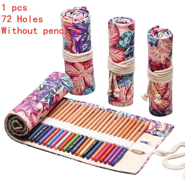 Realaiot 12/24/36/48/72 Hole Colorful Cloth Pencil Case Stationery Cosmetic Pencil Storage Bag Pencil roll School Supplies