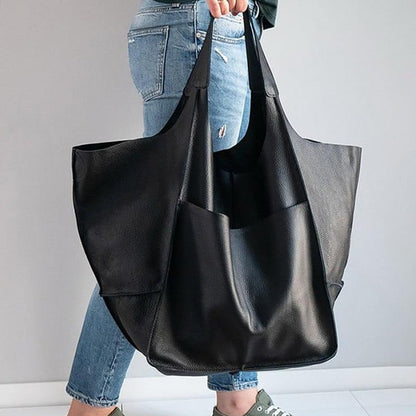 Realaiot Soft Large Capacity Tote Bag Shopper Bag  Women Handbag Luxury Pu Leather Shoulder Bag Retro Oversized Women's Bag