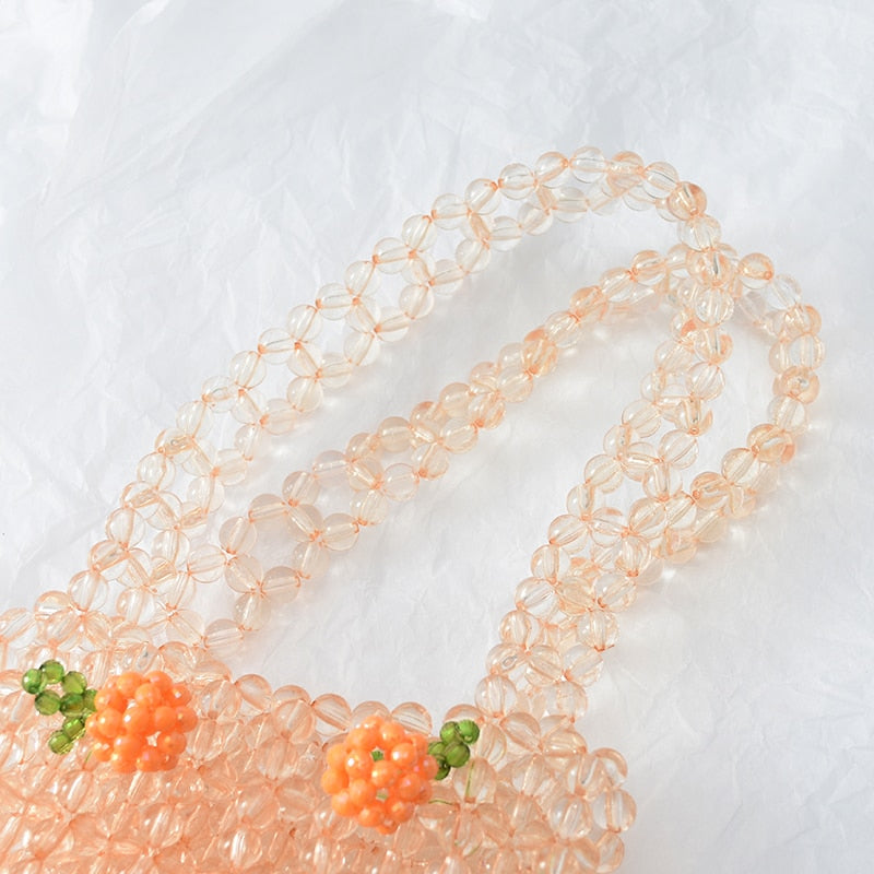 Cyflymder Retro Orange Beaded Bag Clear Crystal Jelly Clutch Bag Girl Beaded Woven Handbag for Woman Handmade Bags Luxury Designer Gifts for Women