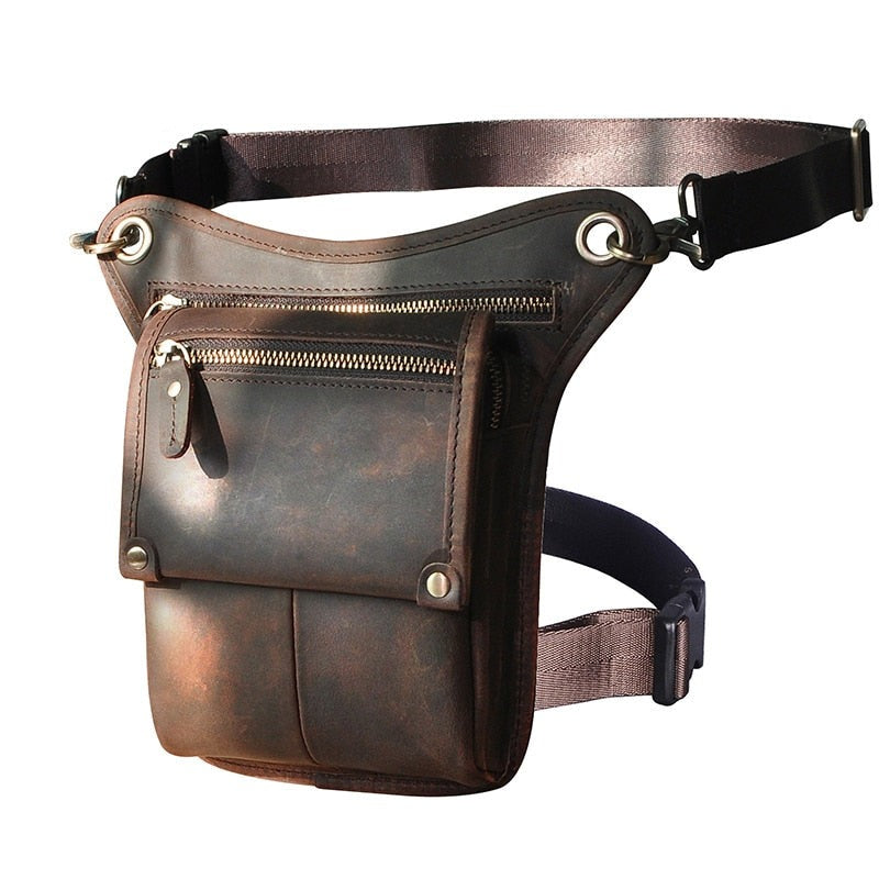 Realaiot Crazy Horse Leather men Multifunction Design Small Messenger Bag Fashion Travel Belt Waist Pack Drop Leg Bag Pouch Male 211-4-d Gifts for Men