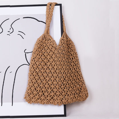 Realaiot Casual Rattan Women Handbags Wicker Woven Hollow Shoulder Bags Purses Summer Beach Basket Straw Bag Large Capacity Tote Bag