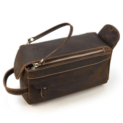 Realaiot Vintage Leather Storage Bag Clutch Bags Men Wash Bag Toiletry kits Crazy Horse Leather Men Clutches