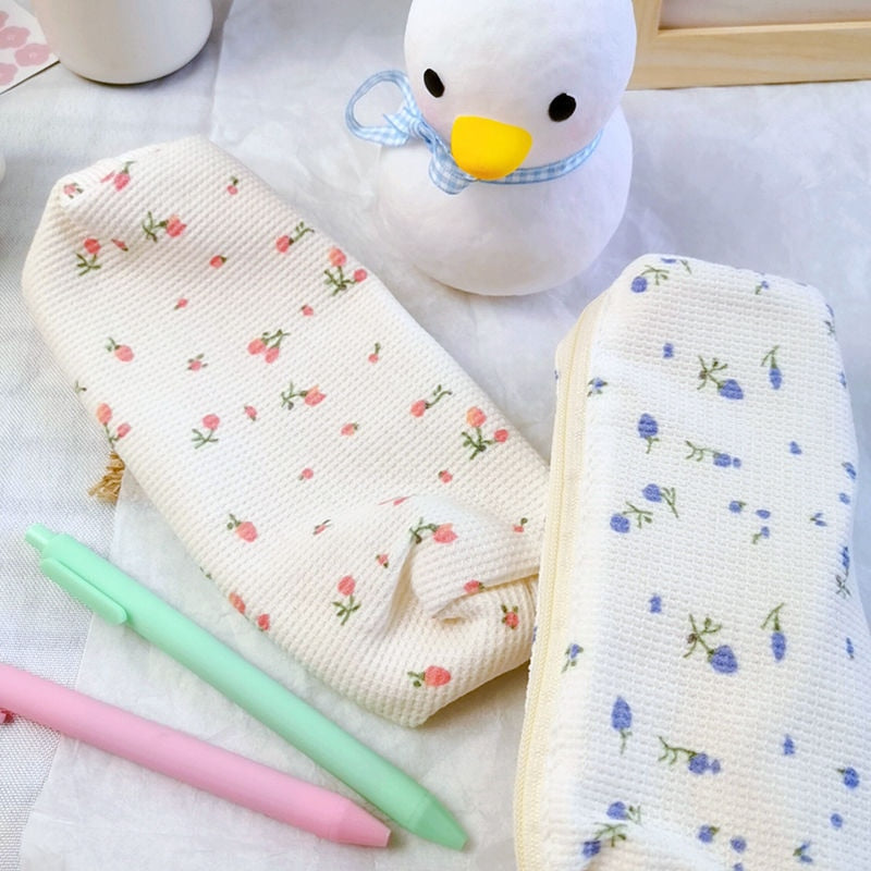 Realaiot Kawaii Floral Fresh Style Pencil Bag Small Flowers Pencil Cases Cute Simple Pen Bag Storage Bags School Supplies Stationery Gift