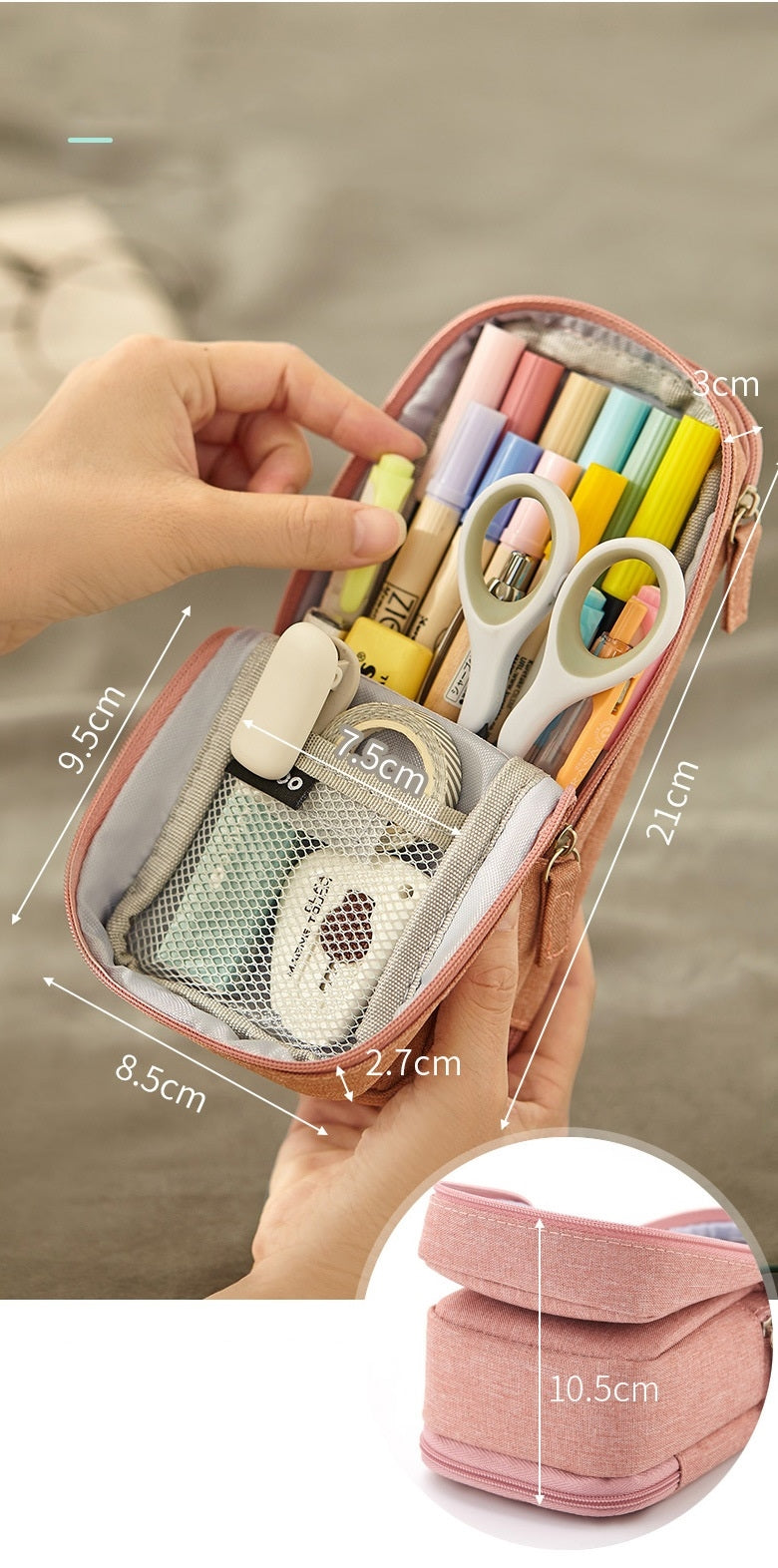 Cyflymder Normcore Pen Bag Pencil Case Two Layer Foldable Stand Fabric Phone Holder Storage Pouch for Stationery Office School