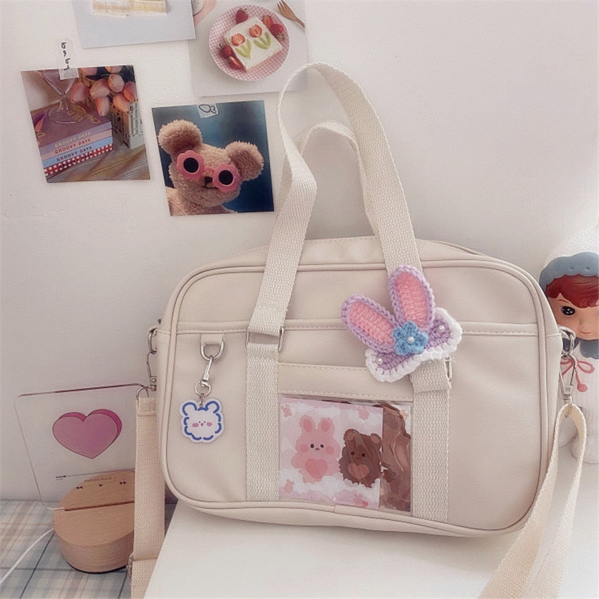 Realaiot Japanese Girls Kawaii JK Uniform School Clutch Bag Kawaii Lolita PU Handbag College Students Messenger Bag Cospaly Bags