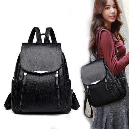 Realaiot Womens Backpack Female PU Leather Back Pack Large Capacity School Bag For Girl Double Zipper Fashion Shoulder Bag