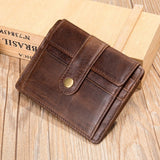 Realaiot Genuine Leather Wallet For Men Male Vintage Short Small Slim Men's Purse ID Credit Card Holder With Coin Pocket Money Bag